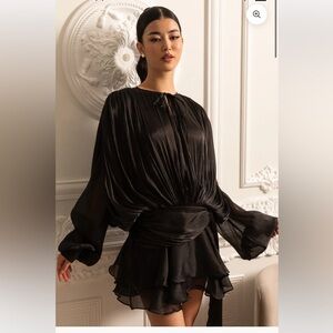 SIERRA DARIEN DRAPED LONG-SLEEVED DRESS WITH MINI SKIRT AND RUCHED WAISTBAND